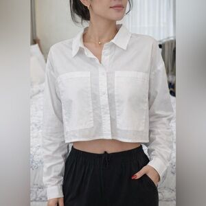 Forever 21 White Cropped Button-Down Shirt